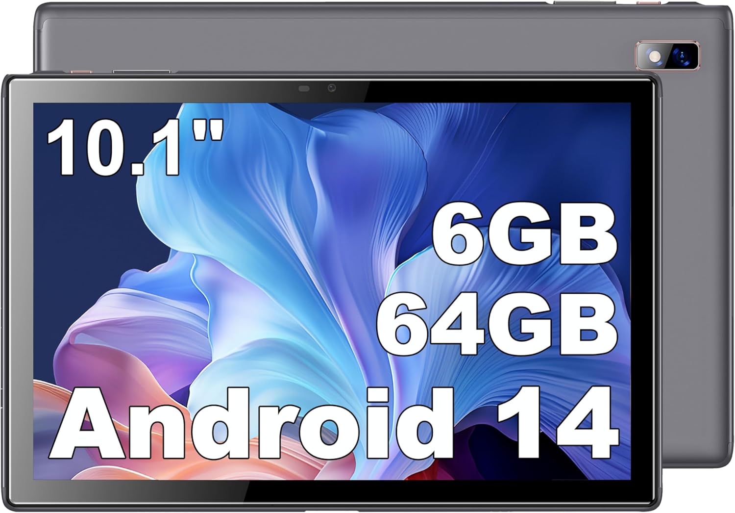 BYYBUO A10_L 10.1-inch Tablet | 6GB RAM + 64GB ROM | Android 14 OS | Quad-Core Processor | 5000mAh Battery | 1280x800 IPS HD Touchscreen | 5MP+8MP Camera | Bluetooth | WiFi | Grey