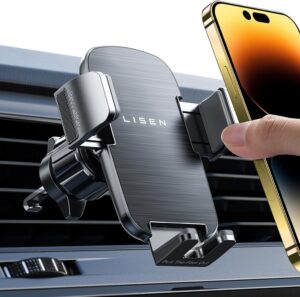 Read more about the article LISEN Car Vent Phone Mount, Phone Holders for Your Car Vent Wider Clamp & Metal Hook Phone Holder [Thick Cases Friendly] 360° Rotation, Air Vent Car Phone Mount for iPhone Samsung Smartphones