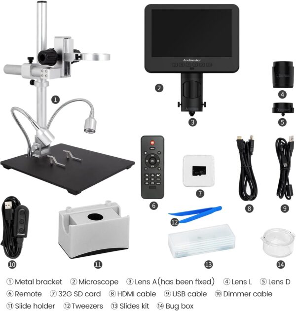 Andonstar AD246S-M HDMI Digital Microscope 2000x for Adults, 3 Lens 2160P UHD Video Record, 7 Inch LCD Soldering Microscope for Electronics Repair, Error Coins, Pro Boom Arm Stand, Windows Compatible - Image 7