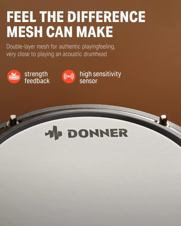 Donner DED-80 Electronic Drum Set with 4 Quiet Mesh Pads, 180+ Sounds, 2 Pedals, Throne, Headphones, Sticks, and Melodics Lessons - Image 7