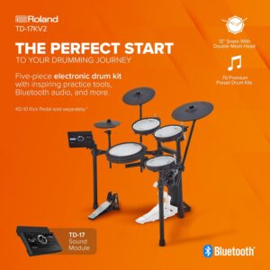 Roland V Quiet 5-Piece Electronic Crash, Ride & Hi-Hat with Controller Pedal TD-17KV2 Generation 2 V-Drums Kit