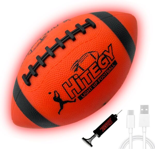 Rechargeable Light Up Football - Glow in The Dark Football - Junior Size - Equipped with USB-C Cable, Pump,Gift Wrapped Toys for Kids, Boys, Youth, Indoor & Outdoor Games