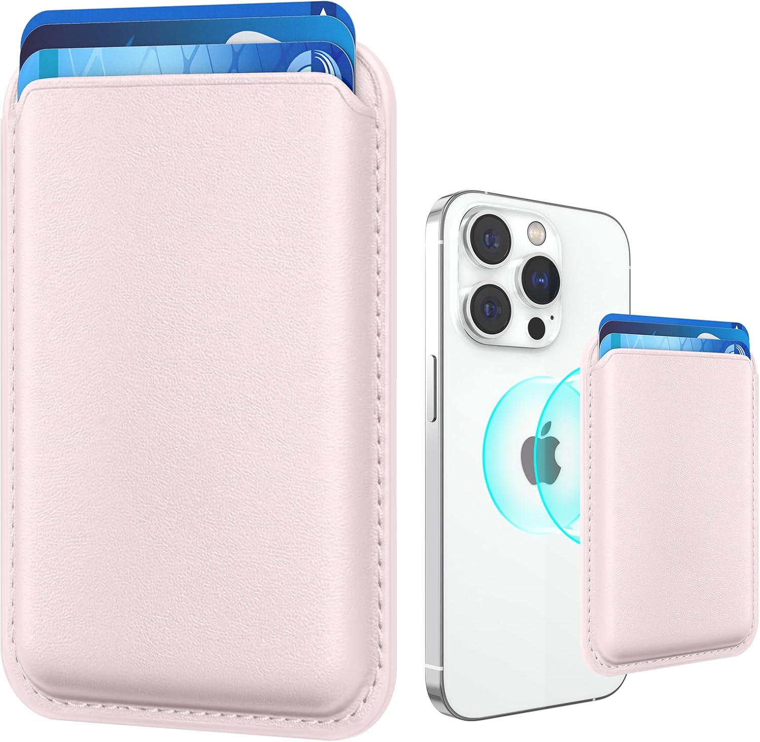 You are currently viewing Magnetic Mag-safe Wallet Cell Phone Card Holder for Phone Case with Mag-Safe, Stronger Magnetic RFID Leather Phone Wallet Stick on Series of iPhone 15/14/13/12 and Pro/Promax, Light Pink