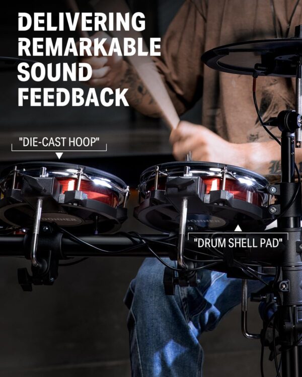 Donner DED-200 MAX Electronic Drum Set with Industry Standard Mesh Heads, 10'' Snare, 8“ Tom, 10'' Tom, 12'' Crash, 450+ Authentic Sounds for Optimal Performance and Feel NEW - Image 2