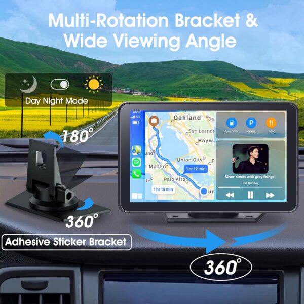 Portable Wireless Carplay Car Stereo, 7" HD Touchscreen for Car with Apple CarPlay & Android Auto with Backup Camera/Mirror Link/Voice Control/Bluetooth/GPS/AUX/FM Satellite Radio for All Vehicles - Image 8