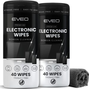 Electronic Wipes Screen Cleaner Streak-Free [2 Pack x40] Computer Screen Wipes, TV Screen Cleaner Wipes, Monitor Wipes for Smart TV, Laptop, iPhone, ipad and more – [Microfiber Cloth + 80 Wipes]
