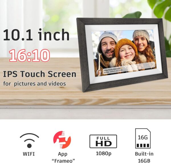 Frameo 10.1 inch Digital Picture Frame WiFi Smart Digital Photo Frame Wood IPS HD 1280 * 800 1080P Touch Screen Auto-Rotate Easy Setup to use Free Share Photos and Videos Gift for mon Father Women - Image 7