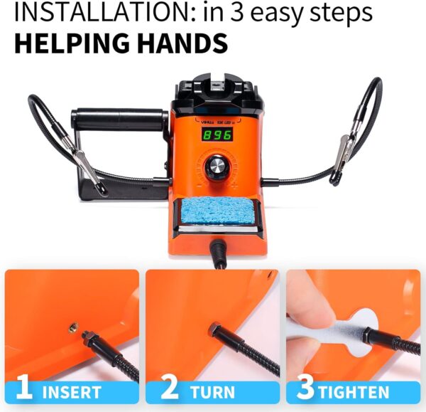 YIHUA 926 III 60W LED Display Soldering Iron Station Kit w 2 Helping Hands, 6 Extra Iron Tips, Roll of Lead-Free Solder, Solder Sucker, S/S Tweezers, °C/ºF Conversion, Auto Sleep & Calibration Support - Image 6