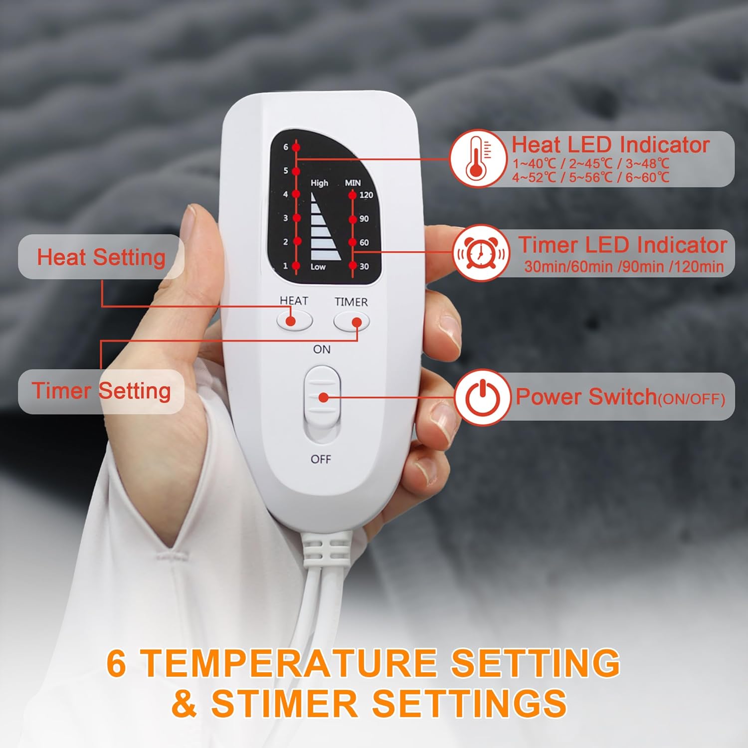 Heating Pad-Electric Heating Pads for Back,Neck,Abdomen,Moist Heated Pad for Shoulder,Knee,Hot Pad for Arms and Legs,Dry&Moist Heat & Auto Shut Off(Charcoal Gray, 12''×24') - Image 7