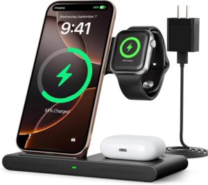 Read more about the article 2025 Traveling Portable Wireless Fast Charger for Apple & Android Charging Station, 3 in 1 Charging for iPhone 16 15 14 13 12, Apple Watch Series & Air pods 4 3 2 Pro, Samsung Galaxy-Gifts for Family