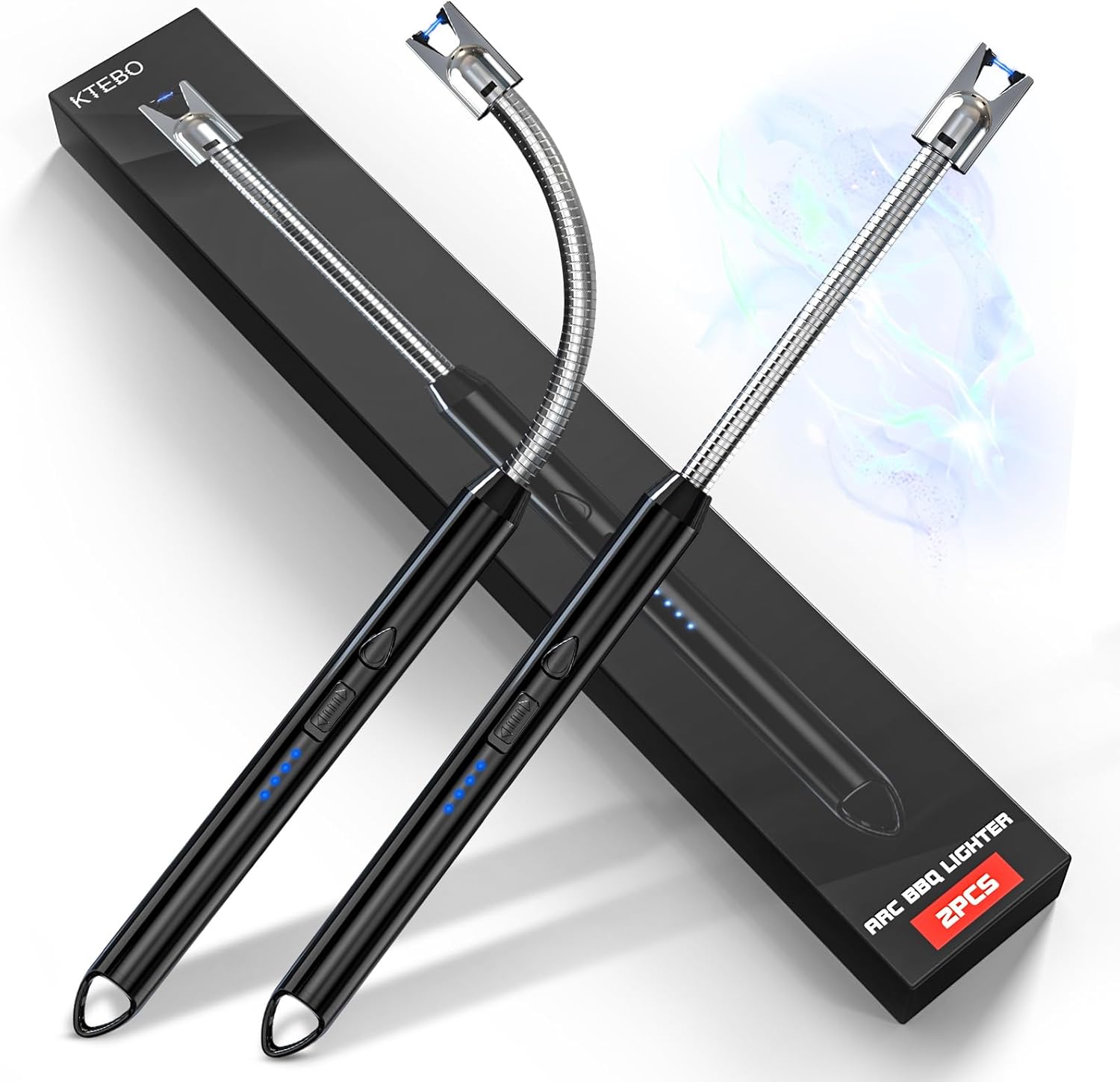 KTEBO® 2 Pack Plasma Arc Electric Lighters Rechargeable - USB Long Reach for Scented Candles, BBQ Grill &Camping - Windproof Design Lighters