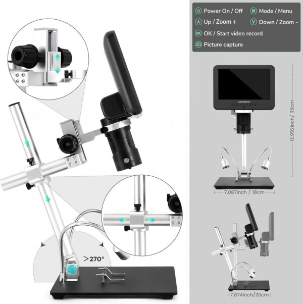 Andonstar AD246S-M HDMI Digital Microscope 2000x for Adults, 3 Lens 2160P UHD Video Record, 7 Inch LCD Soldering Microscope for Electronics Repair, Error Coins, Pro Boom Arm Stand, Windows Compatible - Image 8