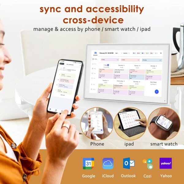 Digital Calendar 15.6 Inch, Electronic Calendar Chore Family Schedules, Smart Weekly and Monthly Planner, 1920 * 1080P IPS Touchscreen Interactive Display - Wall Mount White - Image 2