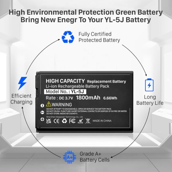 2pcs 1800mAh YL-5J Battery Compatible with Yealink W56HB W59R W56h/p W59VR W60P W76p W77P W79P W56-BATT One Talk IP DECT 3.7V - Image 3