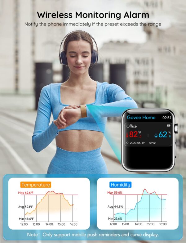 Govee WiFi Thermometer Hygrometer H5103, Indoor Bluetooth Temperature Humidity Sensor with Electronic Ink Display, App Notification Alert, Free Data Storage Export, Digital Remote Monitor for Bedroom - Image 5