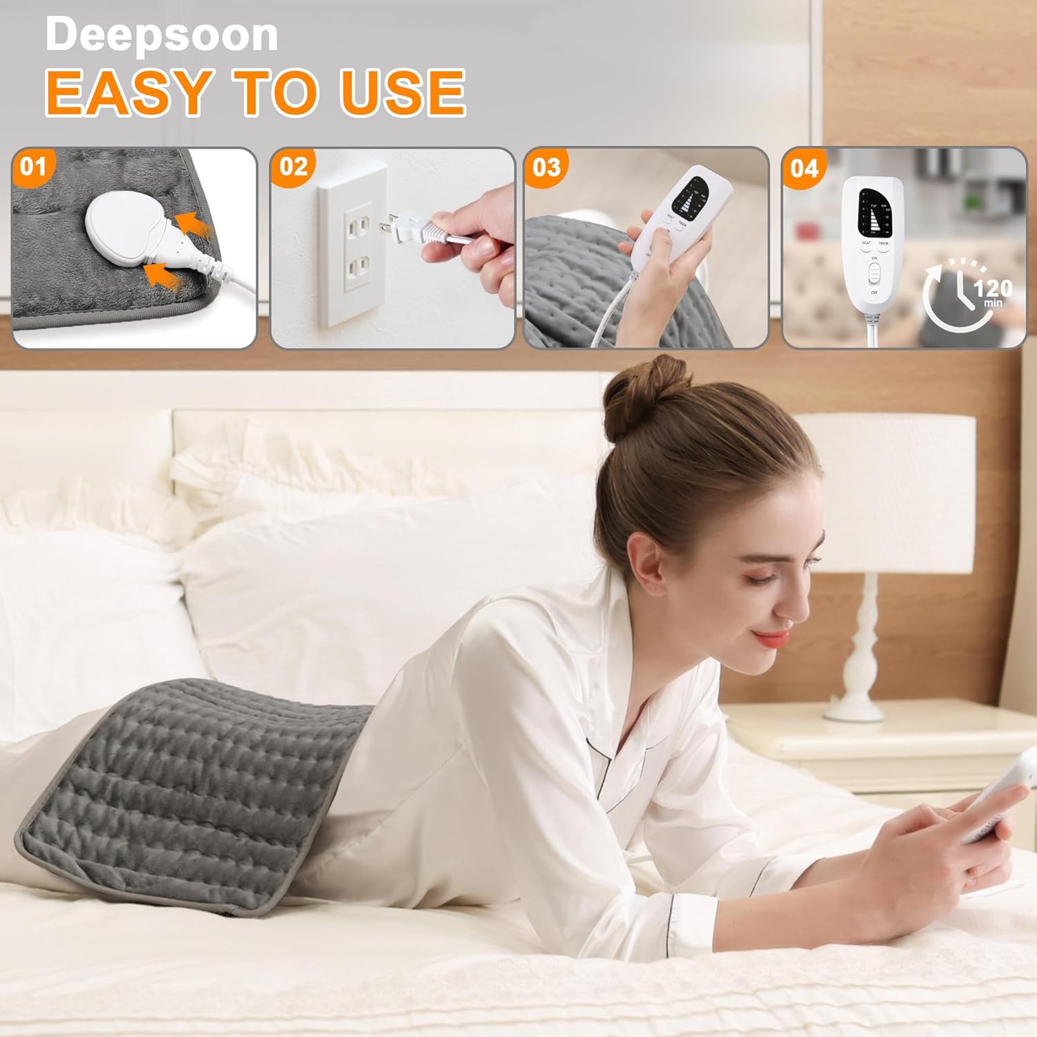 Heating Pad-Electric Heating Pads for Back,Neck,Abdomen,Moist Heated Pad for Shoulder,Knee,Hot Pad for Arms and Legs,Dry&Moist Heat & Auto Shut Off(Charcoal Gray, 12''×24') - Image 3