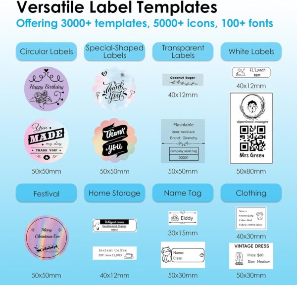 Bluetooth Label Maker Machine with Tape, Y50P Portable Thermal Sticker Maker for Home Office, Small Bussiness & School – Logo Stickers Printer – Includes 230 Labels, Black - Image 4