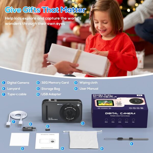Digital Camera for Kids, WITYEAH 48MP FHD 1080P Point and Shoot Digital Cameras with 16X Zoom Anti-Shake, Compact Portable Cameras for Photography, for Boys Girls Teens Beginners - Image 7