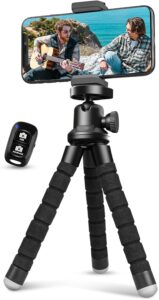Read more about the article Aureday Phone Tripod, Flexible Tripod for iPhone and Android Cell Phone, Come with Wireless Remote and Clip for Video Recording/Vlogging/Selfie