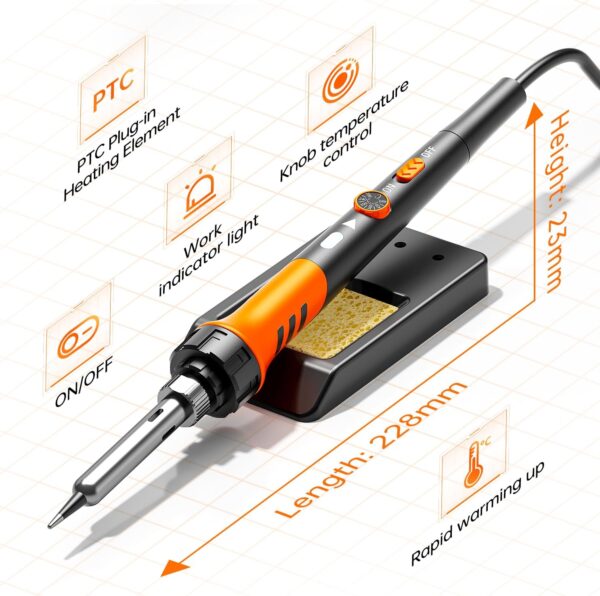 Soldering Iron Premium Kit, 60W Soldering Gun with Ceramic Heater, 12-in-1 Soldering Tool, Adjustable Temperature 200 to 450°C, Includes Soldering Iron Tip, Solder Wire, Pump and Paste - Image 5