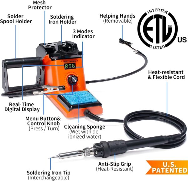 YIHUA 926 III 60W LED Display Soldering Iron Station Kit w 2 Helping Hands, 6 Extra Iron Tips, Roll of Lead-Free Solder, Solder Sucker, S/S Tweezers, °C/ºF Conversion, Auto Sleep & Calibration Support - Image 2