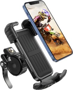 Read more about the article Bike Motorcycle Phone Mount,[Super Stable Metal] Bike Motorcycle Phone Holder with Security Lock, Bicycle Phone Mount with Soft Cushion & Adjustable Clip Compatible with 4.7”-6.8” Phone