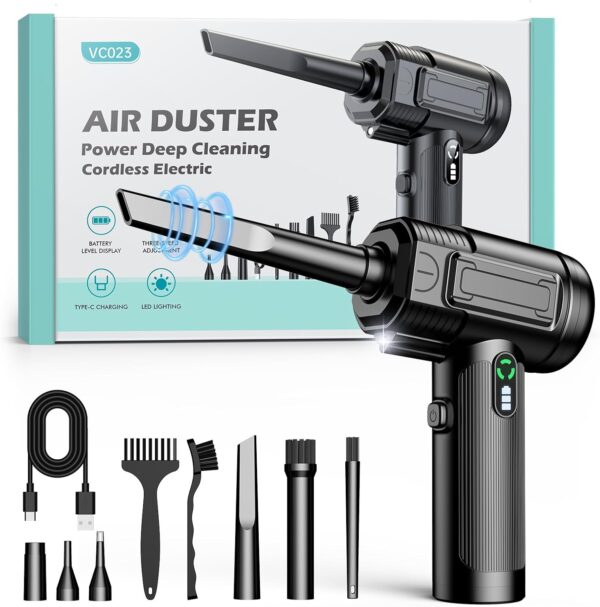 Compressed Air Duster: 100000RPM Electric Air Duster with LED Light Mini Air Blower Rechargeable Cordless Keyboard Cleaning Jet Dry Blower - Car, PC and Home Cleaning Kit Easier to use - Image 7