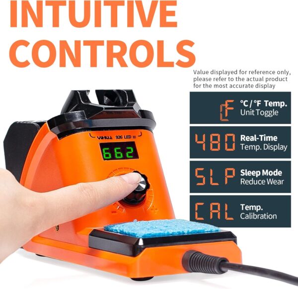 YIHUA 926 III 60W LED Display Soldering Iron Station Kit w 2 Helping Hands, 6 Extra Iron Tips, Roll of Lead-Free Solder, Solder Sucker, S/S Tweezers, °C/ºF Conversion, Auto Sleep & Calibration Support - Image 4