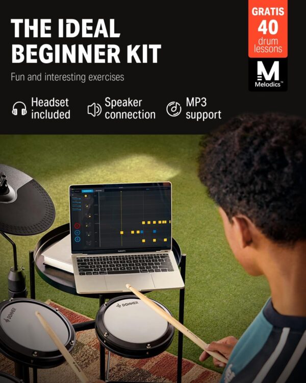 Donner DED-80 Electronic Drum Set with 4 Quiet Mesh Pads, 180+ Sounds, 2 Pedals, Throne, Headphones, Sticks, and Melodics Lessons - Image 2