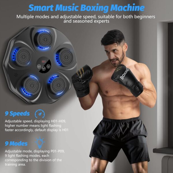 Music Boxing Machine, Interactive Punching Trainer with Boxing Gloves, Large Size Wall Mounted Electronic Boxing Target for Adults Kids, 9 Modes & 9 Speeds - Image 2