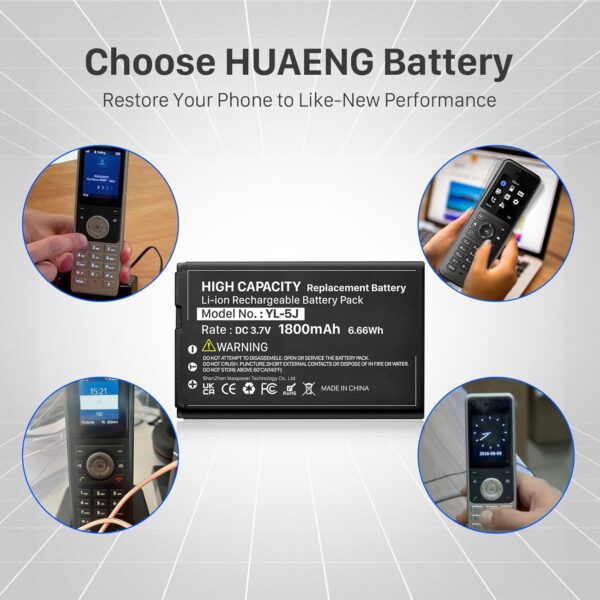 2pcs 1800mAh YL-5J Battery Compatible with Yealink W56HB W59R W56h/p W59VR W60P W76p W77P W79P W56-BATT One Talk IP DECT 3.7V - Image 7