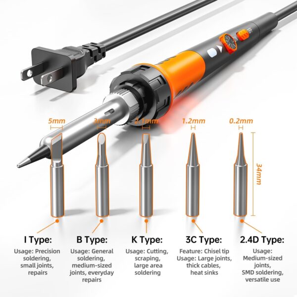 Soldering Iron Premium Kit, 60W Soldering Gun with Ceramic Heater, 12-in-1 Soldering Tool, Adjustable Temperature 200 to 450°C, Includes Soldering Iron Tip, Solder Wire, Pump and Paste - Image 4