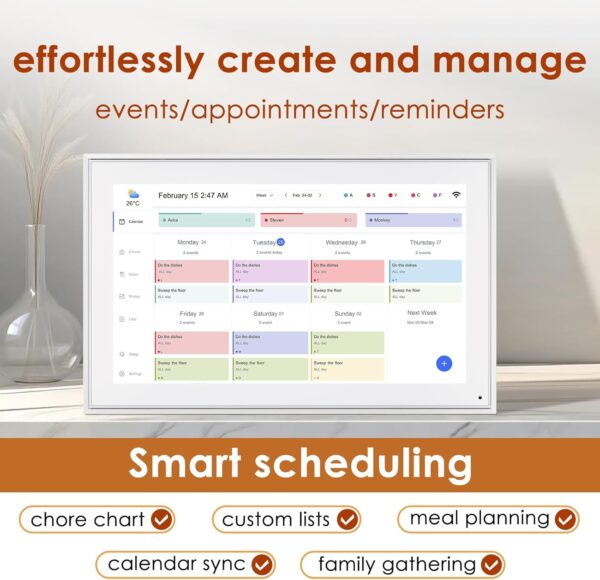 Digital Calendar 15.6 Inch, Electronic Calendar Chore Family Schedules, Smart Weekly and Monthly Planner, 1920 * 1080P IPS Touchscreen Interactive Display - Wall Mount White - Image 6