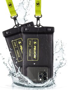 Read more about the article Pelican 2 Pack Marine – IP68 Waterproof Phone Pouch (Regular Size) Floating Waterproof Phone Case – Beach Cruise Ship Travel Essentials – Works w/All Phones – Detachable Lanyard – Black/Hi-Vis Yellow