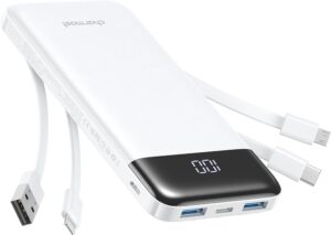 Read more about the article Portable Charger with Built in Cables, Portable Charger with Cords Wires Slim 10000mAh Travel Battery Pack 6 Outputs 3 Inputs 3A Fast Charging Power Bank for Samsung Google Pixel LG Moto iPhone iPad