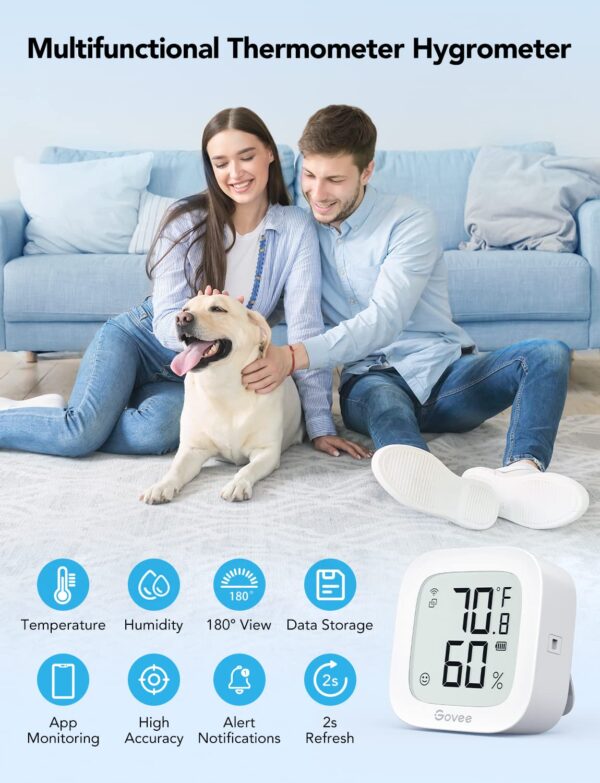 Govee WiFi Thermometer Hygrometer H5103, Indoor Bluetooth Temperature Humidity Sensor with Electronic Ink Display, App Notification Alert, Free Data Storage Export, Digital Remote Monitor for Bedroom - Image 6