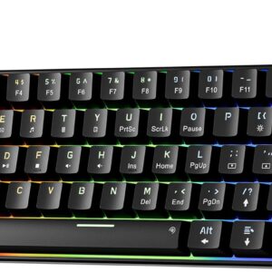 Newmen GM611 Mechanical Keyboard,Rainbow LED Backlit Gaming Wired Keyboards Compact Mini 61 Keys Portable 60 Percent Mechanical Keyboard with Black Keycaps,for Windows Laptop PC Linear Red Switches