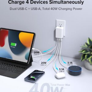 2Pack Flat USB C Wall Charger,40W 4Ports Foldable & Slim Fast Charging Block,Type C Cube Box Multiport Power Adapter Plug Brick Compatible with iPhone 16/15/14,Samsung,Pixel, AirPods4,Watch10