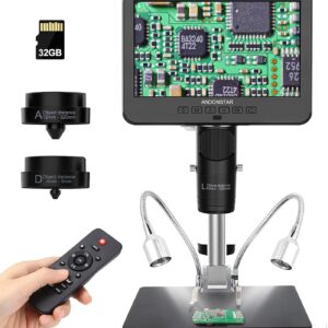 Andonstar AD246S-M HDMI Digital Microscope 2000x for Adults, 3 Lens 2160P UHD Video Record, 7 Inch LCD Soldering Microscope for Electronics Repair, Error Coins, Pro Boom Arm Stand, Windows Compatible