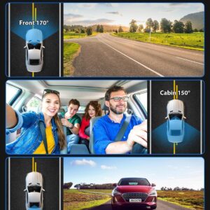 Dash Cam Front and Rear, 1080P Dash Camera for Cars, 3 Channel Car Camera Front Rear and Inside with 32GB Card, Loop Recording, Night Vision, HDR, G-Sensor, 24Hr Parking