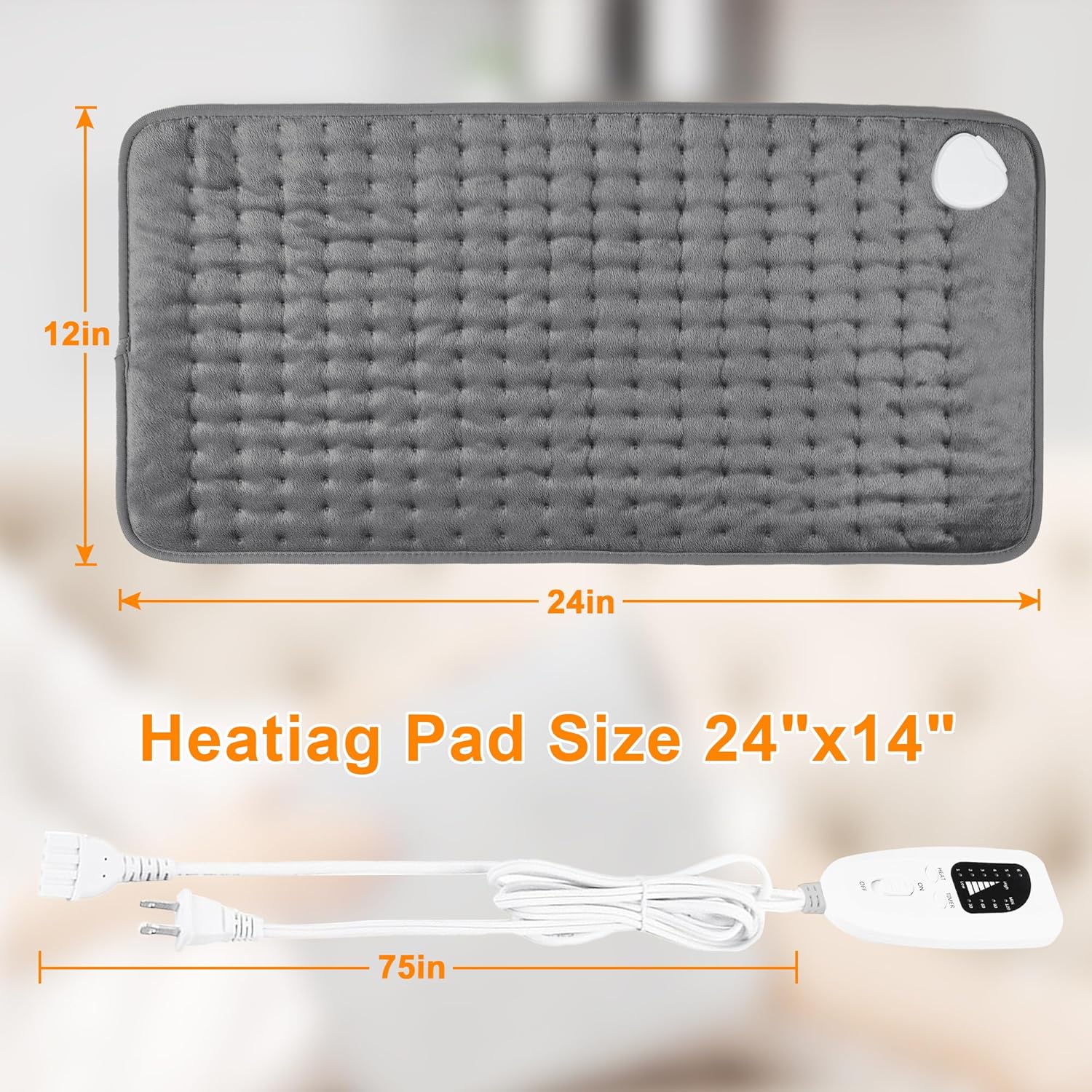 Heating Pad-Electric Heating Pads for Back,Neck,Abdomen,Moist Heated Pad for Shoulder,Knee,Hot Pad for Arms and Legs,Dry&Moist Heat & Auto Shut Off(Charcoal Gray, 12''×24') - Image 8