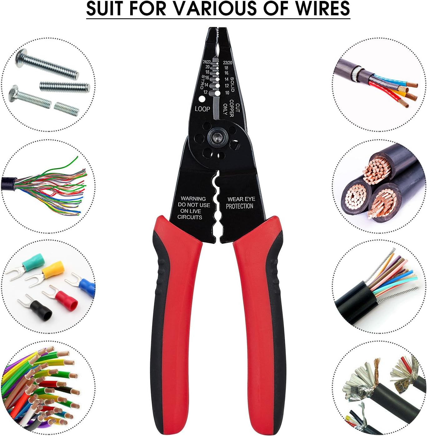 WGGE WG-015 Professional 8-inch Wire Stripper/wire crimping tool, Wire Cutter, Wire Crimper, Cable Stripper, Wiring Tools and Multi-Function Hand Tool. - Image 5