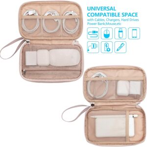 NISHEL Travel Cord Organizer Case, Double Layers Tech Electronic Bag, Essentials for Charger, Cable, Phone, Flash drive, Pink