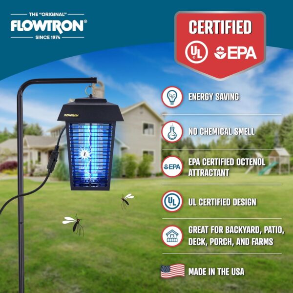 Flowtron Bug Zapper, 1 Acre of Outdoor Coverage with Powerful 40W Bulb & 5600V Instant Killing Grid, Electric Insect, Fly & Mosquito Zapper, Made in The USA - Image 7