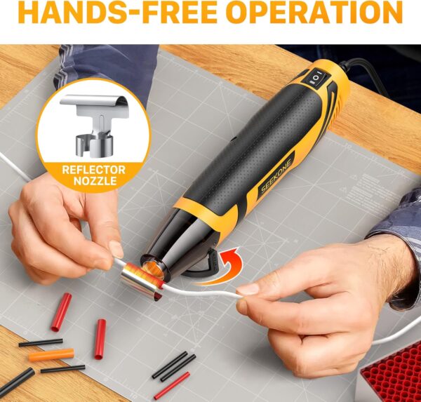 SEEKONE Mini Heat Gun, 350W 2-Temp Settings 500℉ & 842℉（260℃& 450℃） Fast Heat Hot Air Gun Tool with Reflector Nozzle and 4.9Ft Long Cable Overload Protection for Crafting, Vinyl Wrap and Shrink Tubing - Image 5
