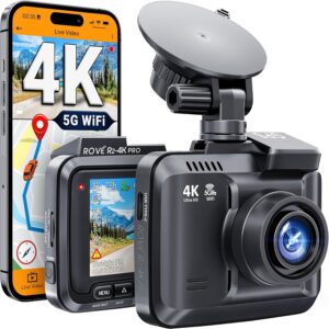 ROVE R2-4K PRO Dash Cam, Built-in GPS, 5G WiFi Dash Camera for Cars, 2160P UHD 30fps Dashcam with APP, 2.4″ IPS Screen, Night Vision, WDR, 150° Wide Angle, 24-Hr Parking Mode, Supports 512GB Max