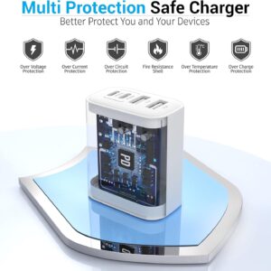 USB C Block 40W, 4 Ports Wall Plug Fast Charging Block, PD+QC Multiport Power Adapter USB C Charger Type C for iPhone 16,15,14,13,12,11, Pro Max, X, Xr, Xs, 8, 7, Watch, Galaxy Phones (White 1Pack)