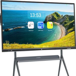Interactive Whiteboard, 86inch Smart Board with 4K UHD Touch Screen Flat Panel, All in One Digital Electronic Whiteboard Built in Dual System for Conference