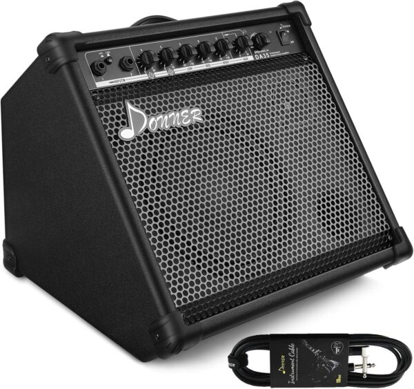 Donner 35-Watt Electronic Drum Amplifier DA-35, 2x8" Speakers, 2-Channel, 3-Band EQ, DI Out, Wireless Audio, Black, Compatible with Electronic Drum & Keyboard, Digital Modeling Amplifier