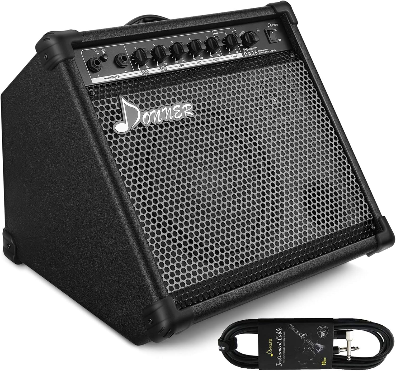 Donner 35-Watt Electronic Drum Amplifier DA-35, 2x8" Speakers, 2-Channel, 3-Band EQ, DI Out, Wireless Audio, Black, Compatible with Electronic Drum & Keyboard, Digital Modeling Amplifier
